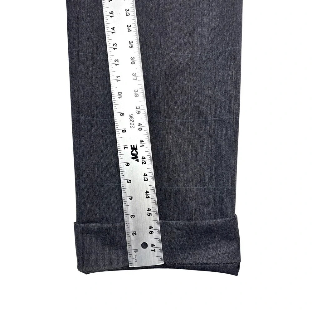 vtg 90s USA Made 38R 32x30 Gray Herringbone Stripe 2pc Pant Suit Wool Wide Leg